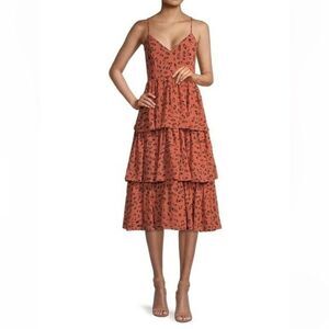 Fame and Partners Women Size 6 Bates Leopard Print Tiered Fit & Flare Midi-Dress